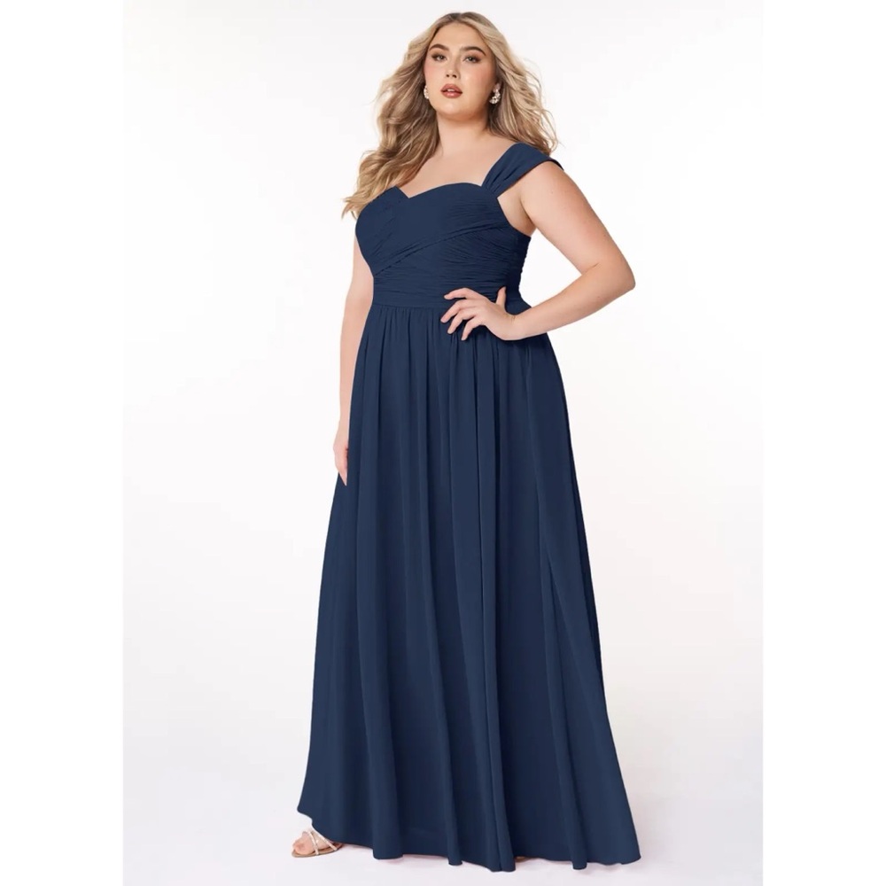 Azazie Zapheira Dark Navy Bridesmaid Dress US 10 A10 Chiffon Maxi Gown - Picture 3 of 13